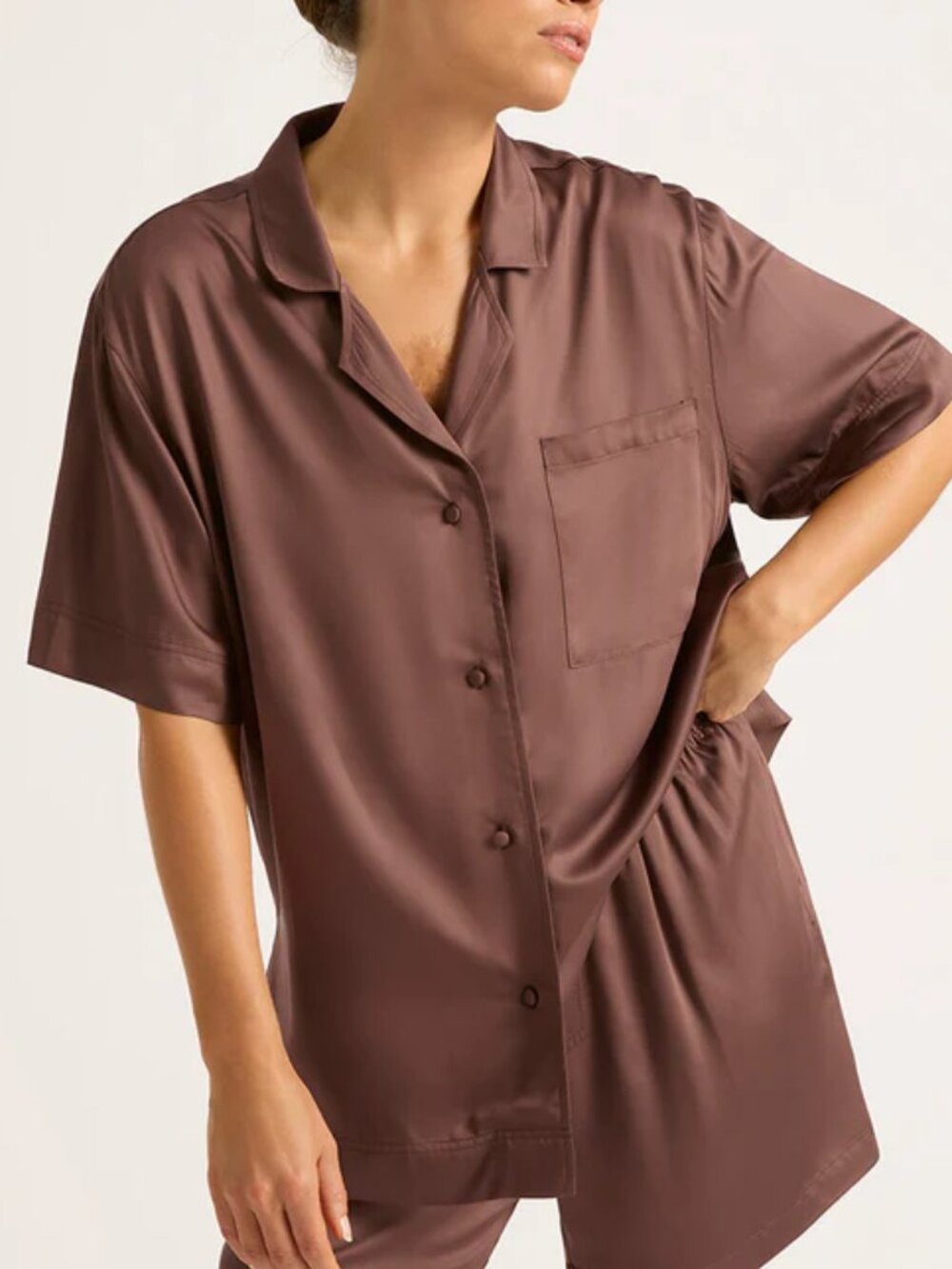 Vegan Silk Sleep Shirt Tee - Garnet